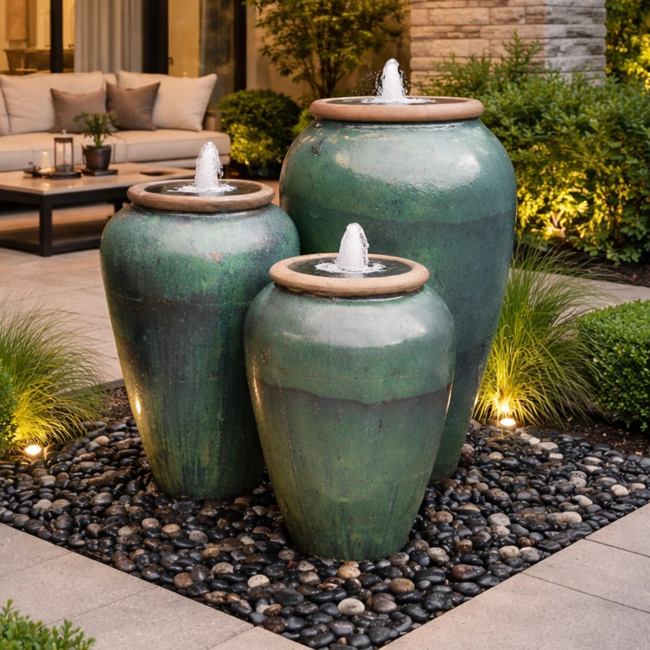Tuscany Viridian Triple Vase FNT50914 - Complete Fountain Kit