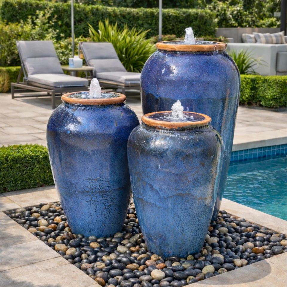 Tuscany Zaffre Triple Vase FNT50894 - Complete Fountain Kit