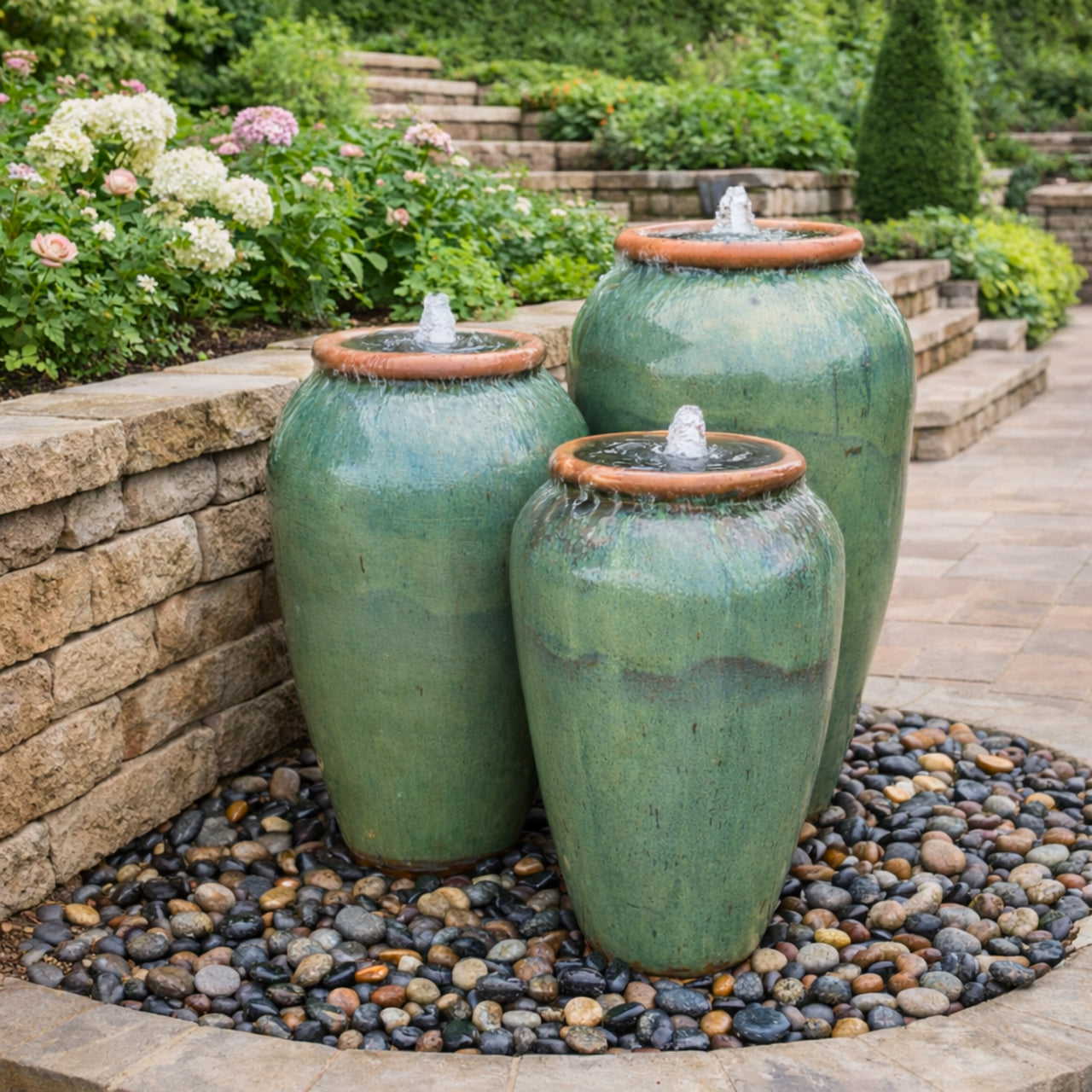 Tuscany Asparagus Triple Ceramic Vase FNT50904 - Complete Fountain Kit