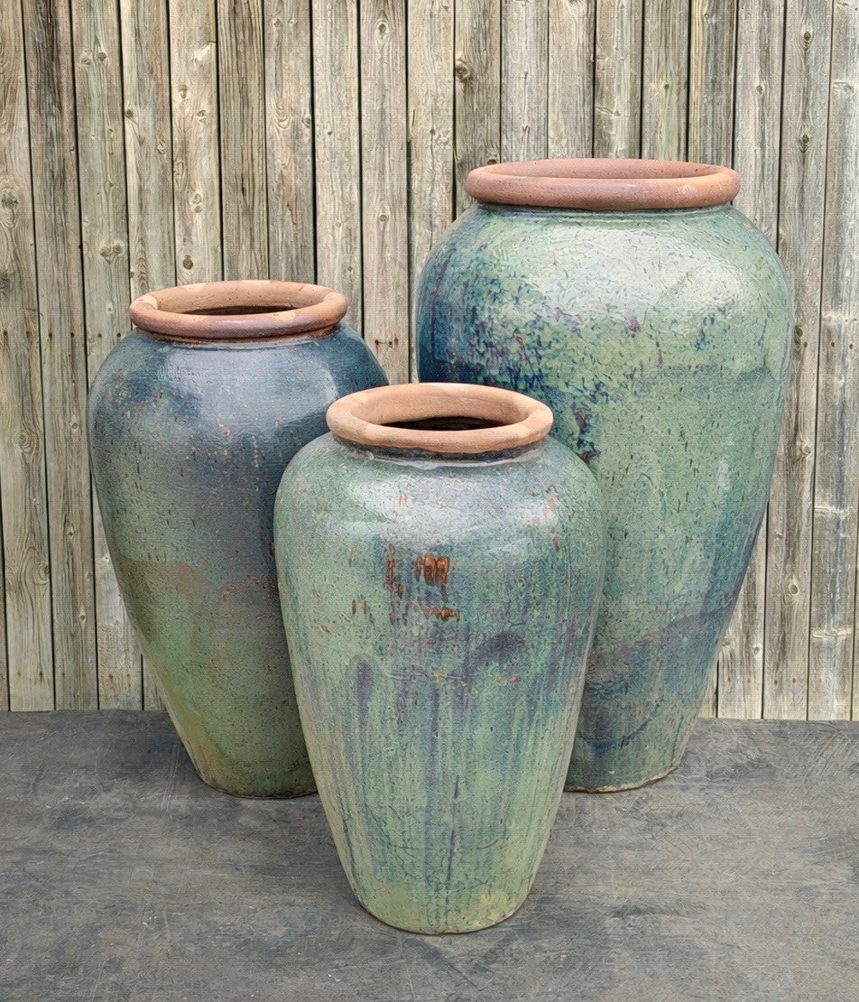Tuscany Calm Verdigris Triple Ceramic Vase FNT50905 - Complete Fountain Kit
