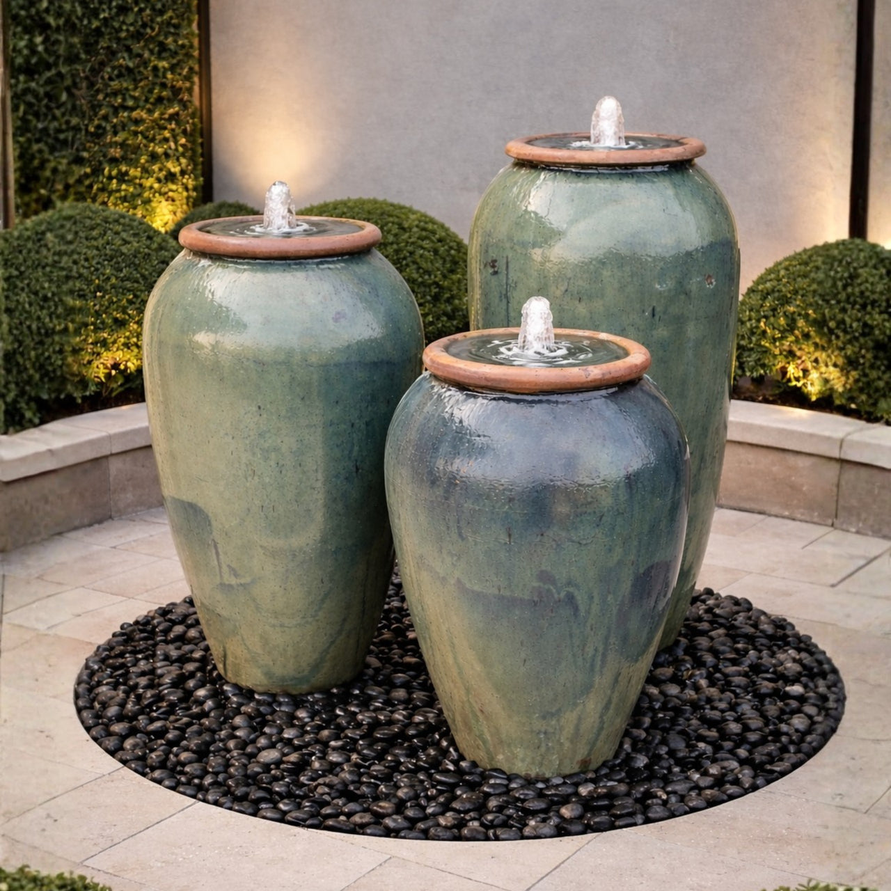 Tuscany Celadon Triple Ceramic Vase FNT50902 - Complete Fountain Kit