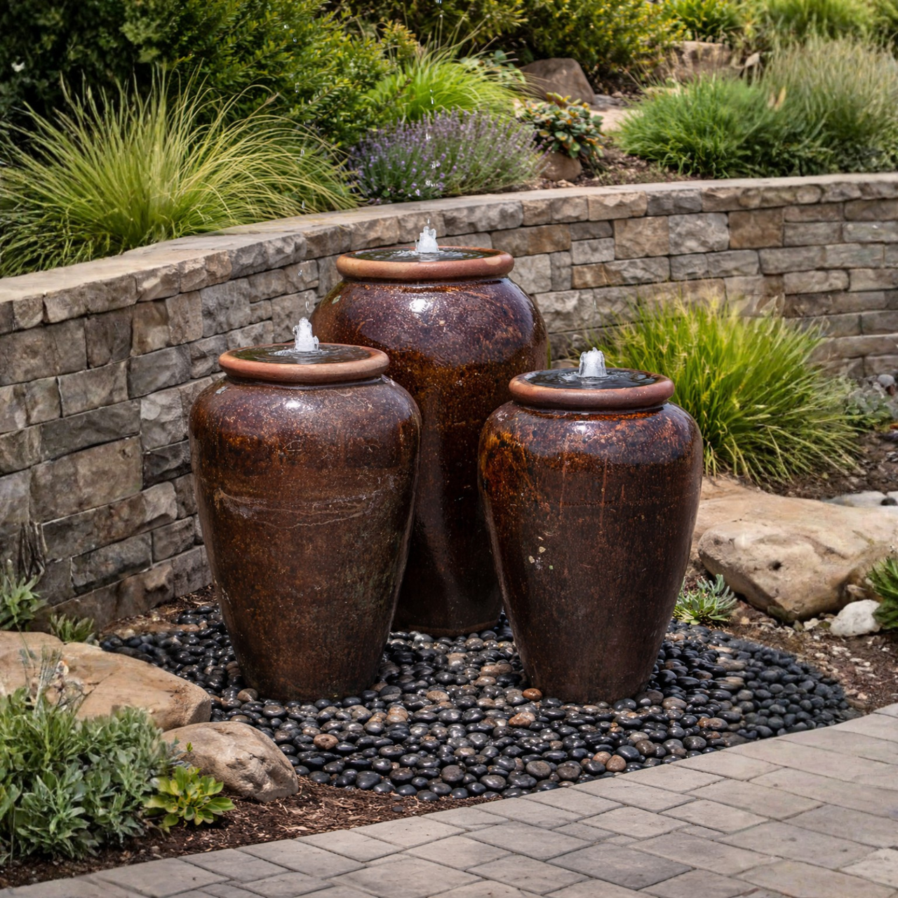 Tuscany Coffee Triple Vase FNT50311 - Complete Fountain Kit