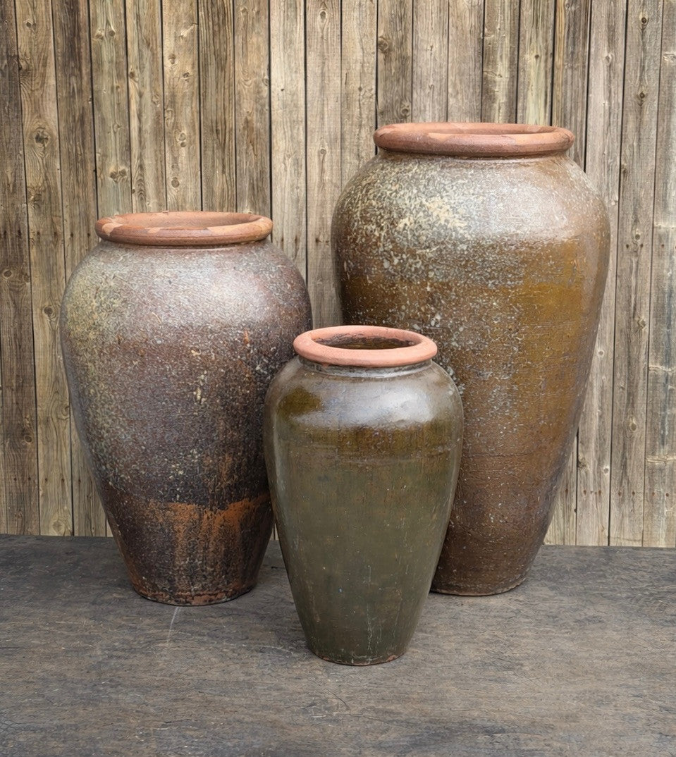 Tuscany Dull Brown Triple Ceramic Vase FNT50918 - Complete Fountain Kit