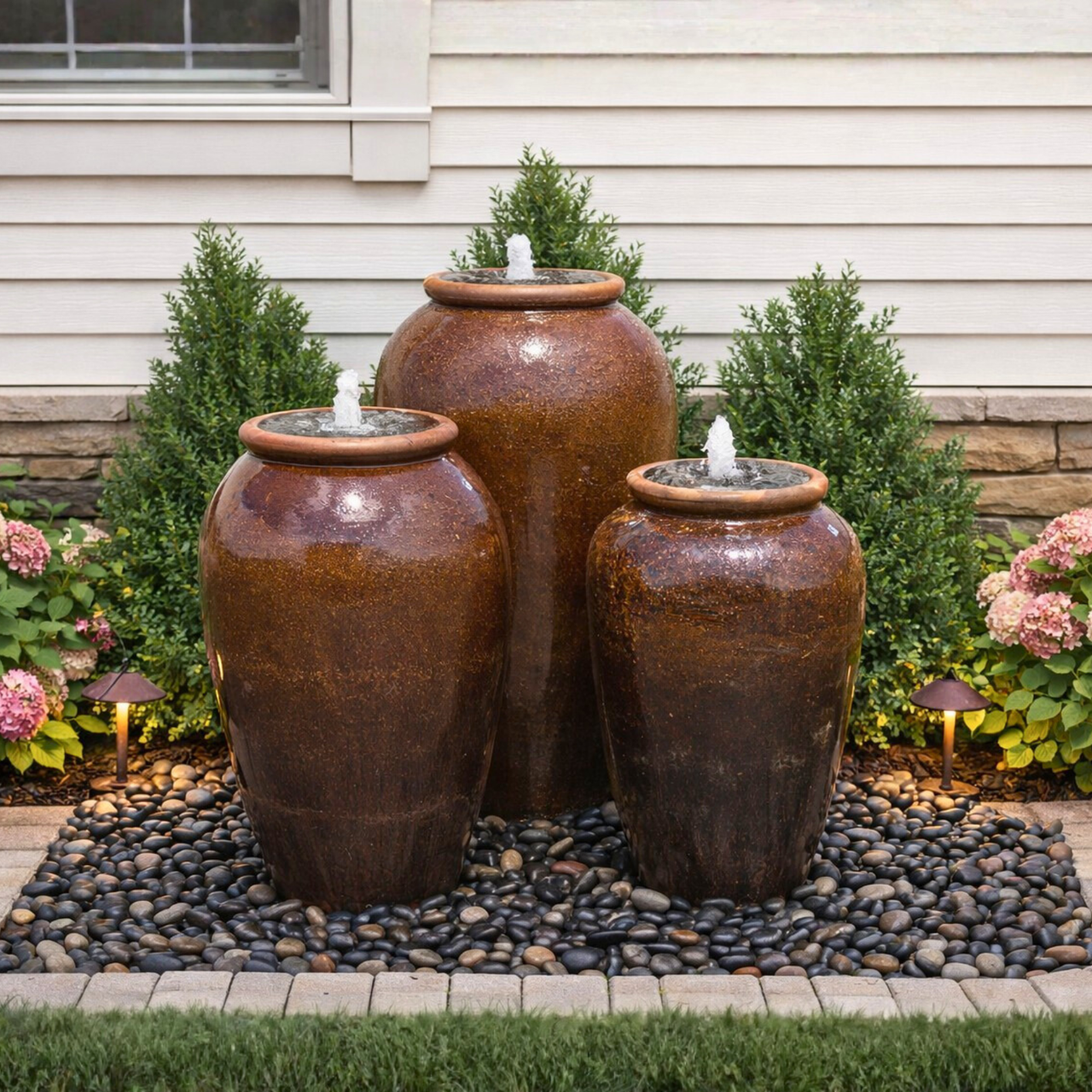 Tuscany Dark Pecan Triple Vase FNT50301 - Complete Fountain Kit