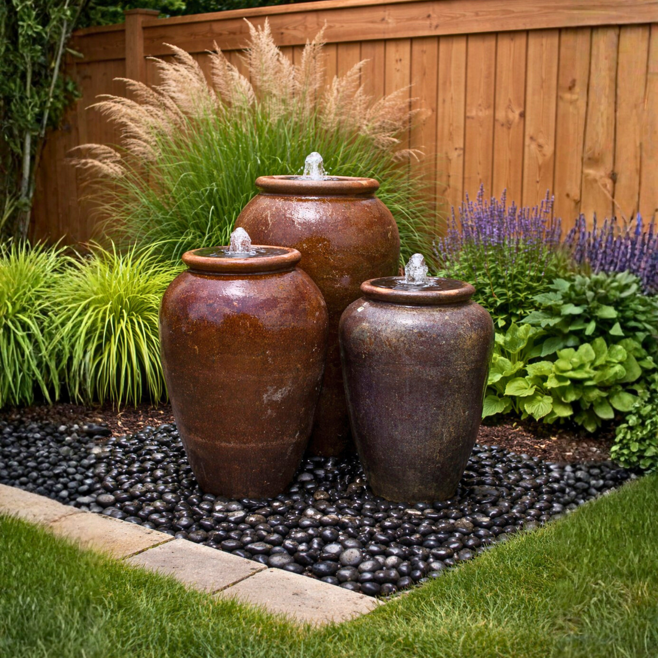 Tuscany Earth Triple Vase FNT50309 - Complete Fountain Kit