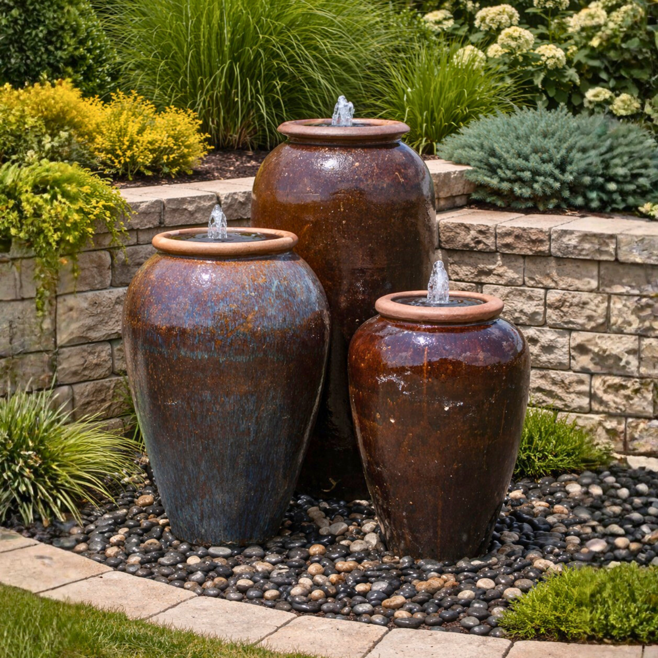 Tuscany Mocha Triple Vase FNT50328 - Complete Fountain Kit