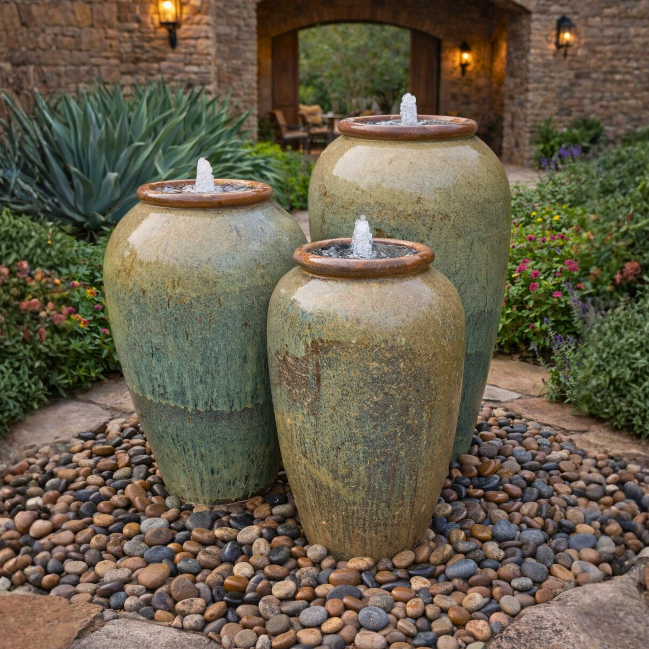 Tuscany Granola Triple Vase FNT50558 - Complete Fountain Kit