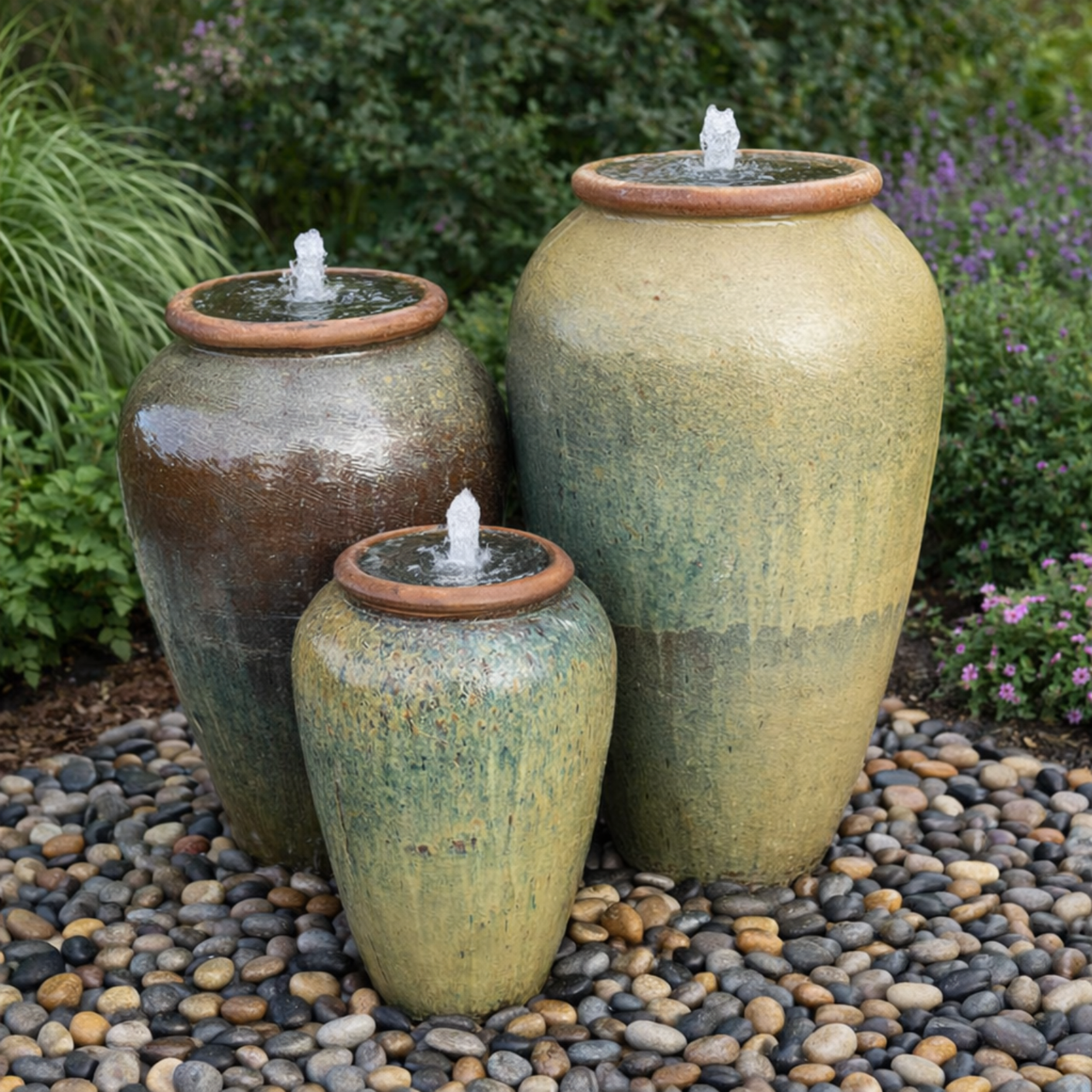 Tuscany Moccasin Triple Vase FNT50580 - Complete Fountain Kit