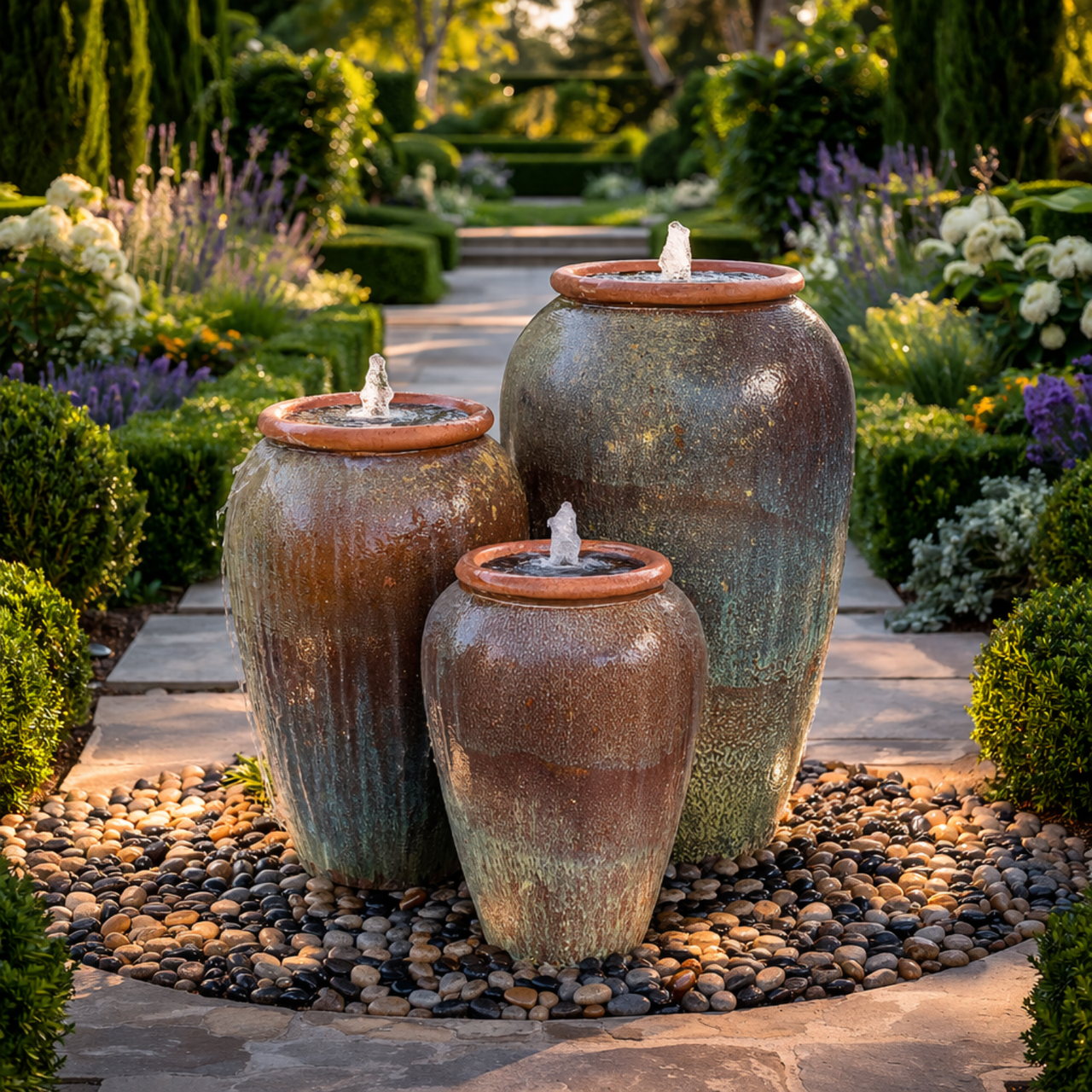 Tuscany Aurora Brown Triple Vase FNT50590 - Complete Fountain Kit