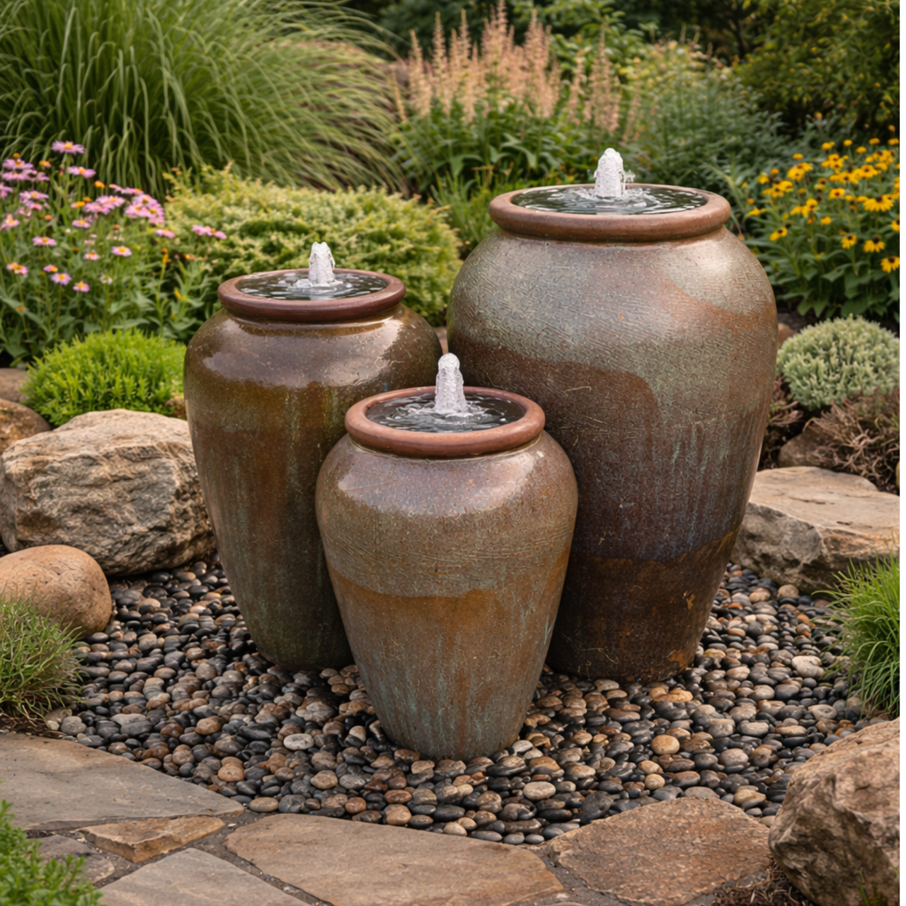 Tuscany Ash Triple Vase  FNT50592 - Complete Fountain Kit