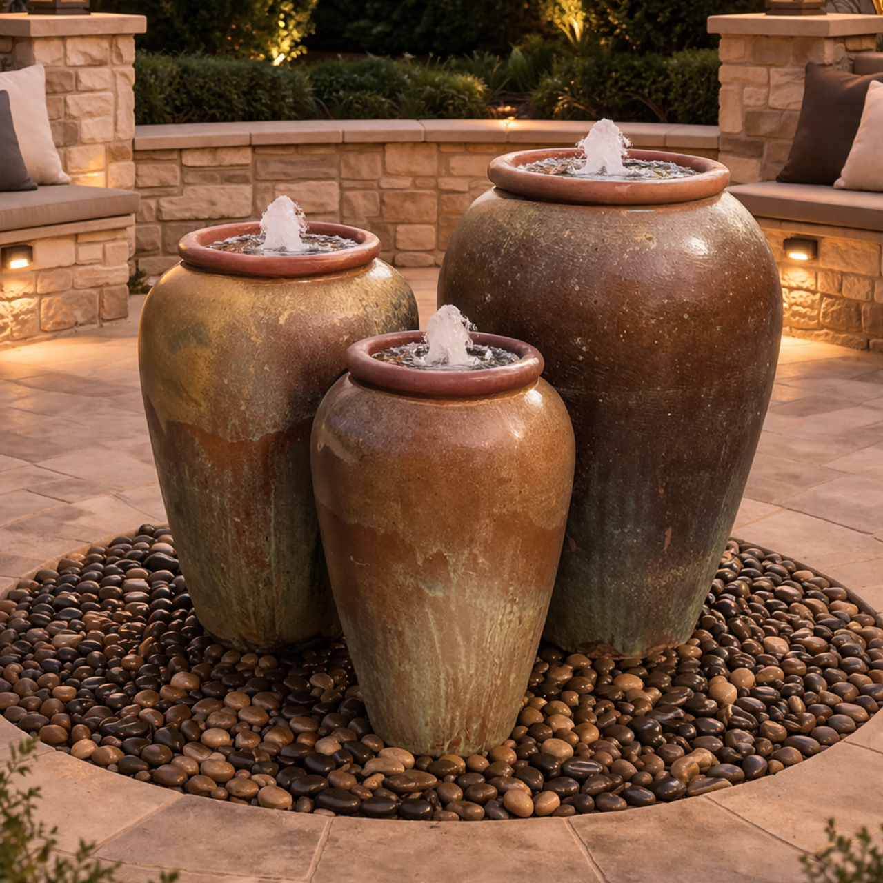 Tuscany Caramel Triple Vase FNT50593 - Complete Fountain Kit