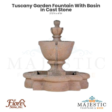 Tuscany Garden Fountain With Basin in Cast Stone - Fiore Stone 2074-FSQ - Majestic Fountains