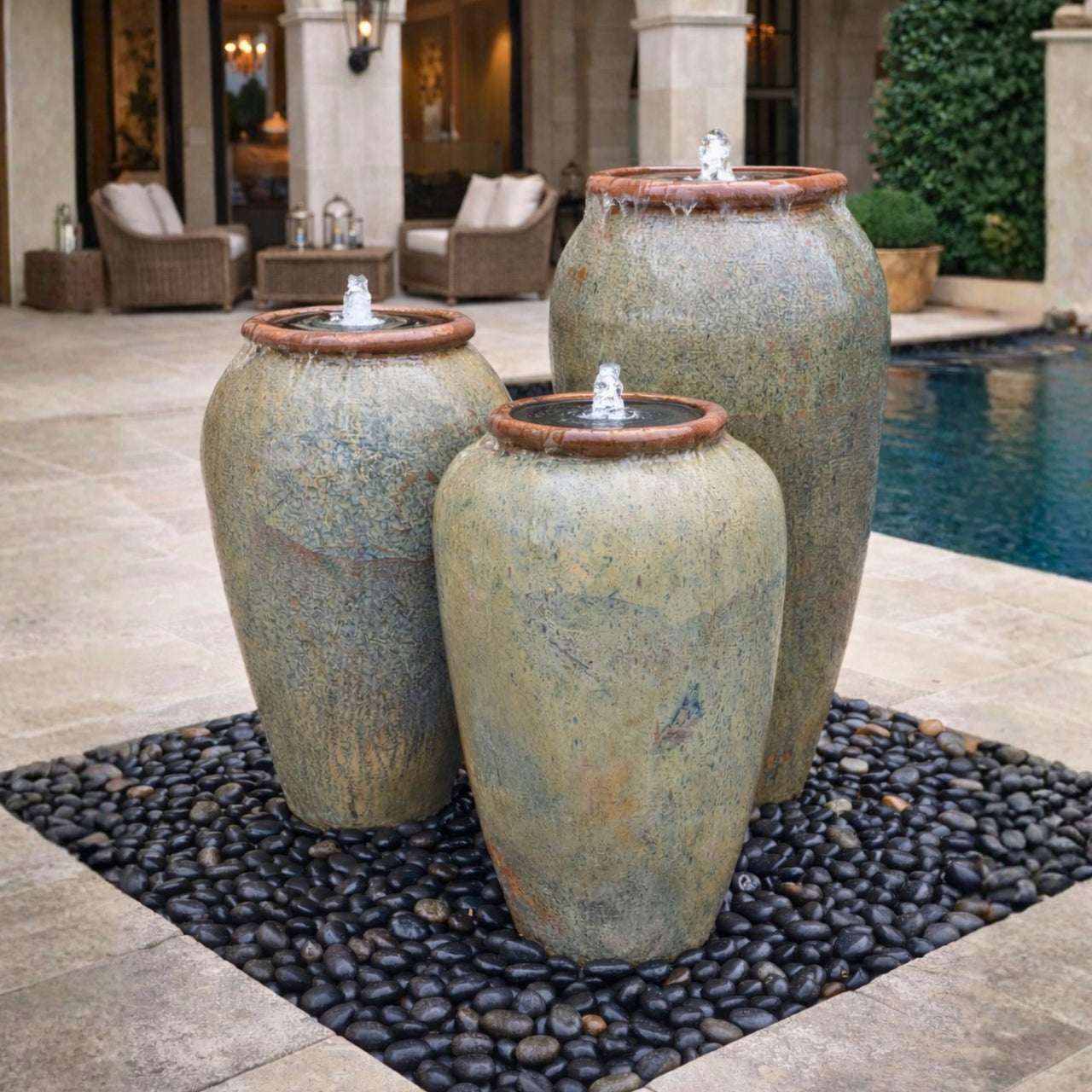 Tuscany Hampton Triple Ceramic Vase FNT50910 - Complete Fountain Kit