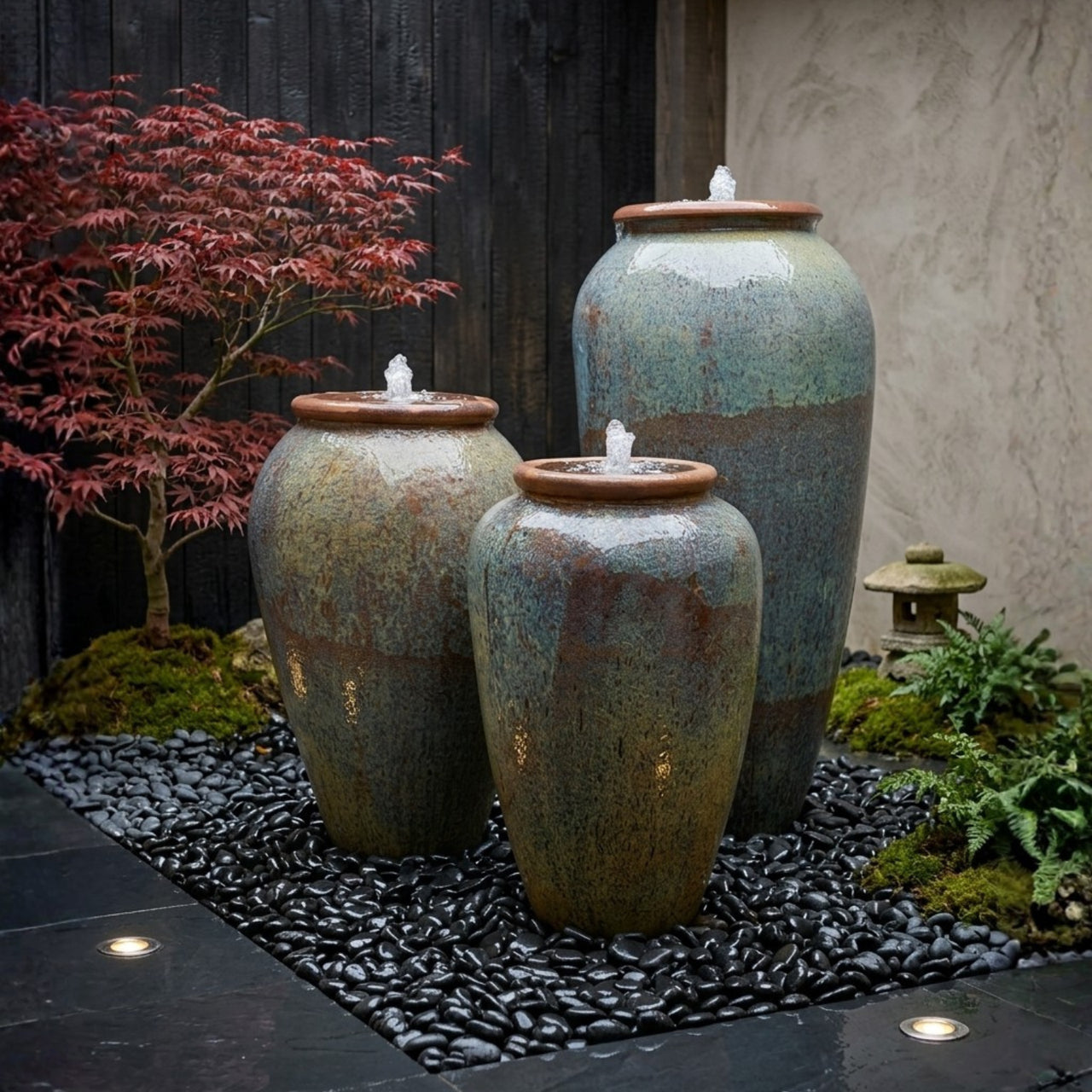 Tuscany Illuminate Teal Triple Ceramic Vase FNT50909 - Complete Fountain Kit