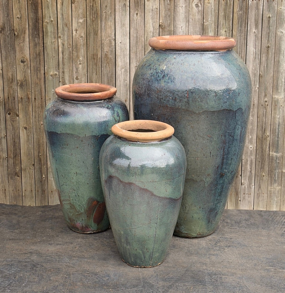 Tuscany Light Sea Green Triple Ceramic Vase FNT50911 - Complete Fountain Kit