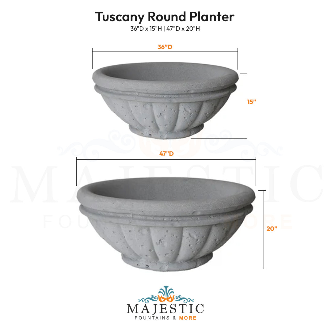 Tuscany Round Planter Size - Majestic Fountains