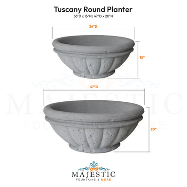 Tuscany Round Planter Size - Majestic Fountains