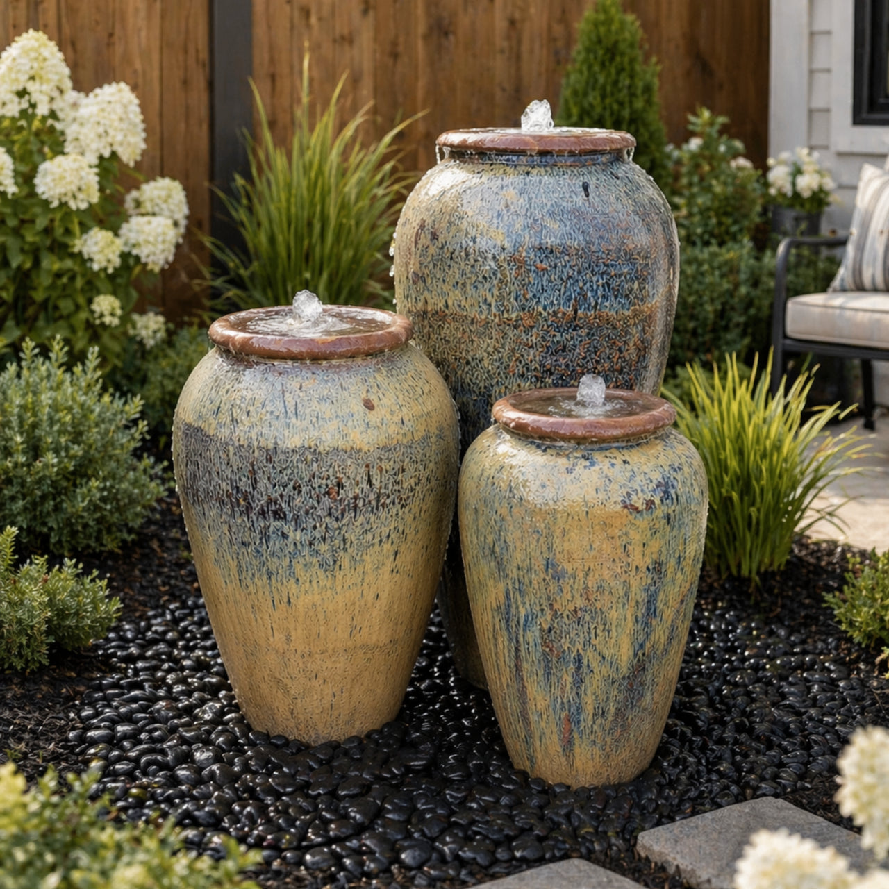 Tuscany Sandstone Triple Ceramic Vase FNT50908 - Complete Fountain Kit