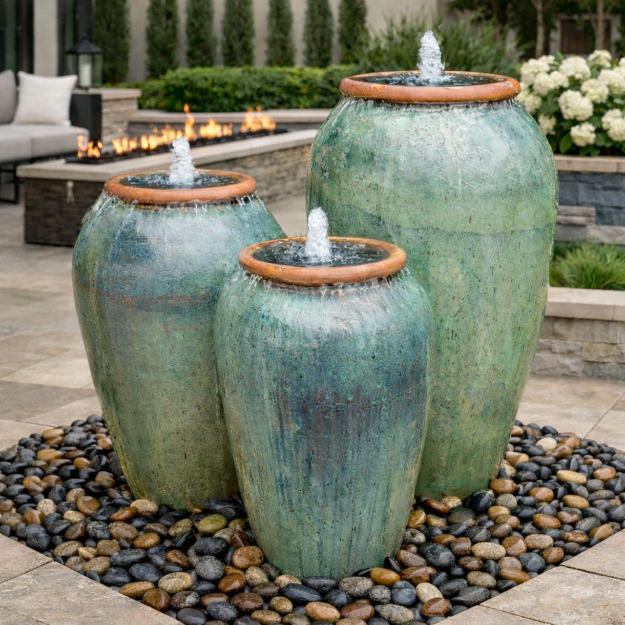 Tuscany Sea Mist Triple Ceramic Vase FNT50906 - Complete Fountain Kit