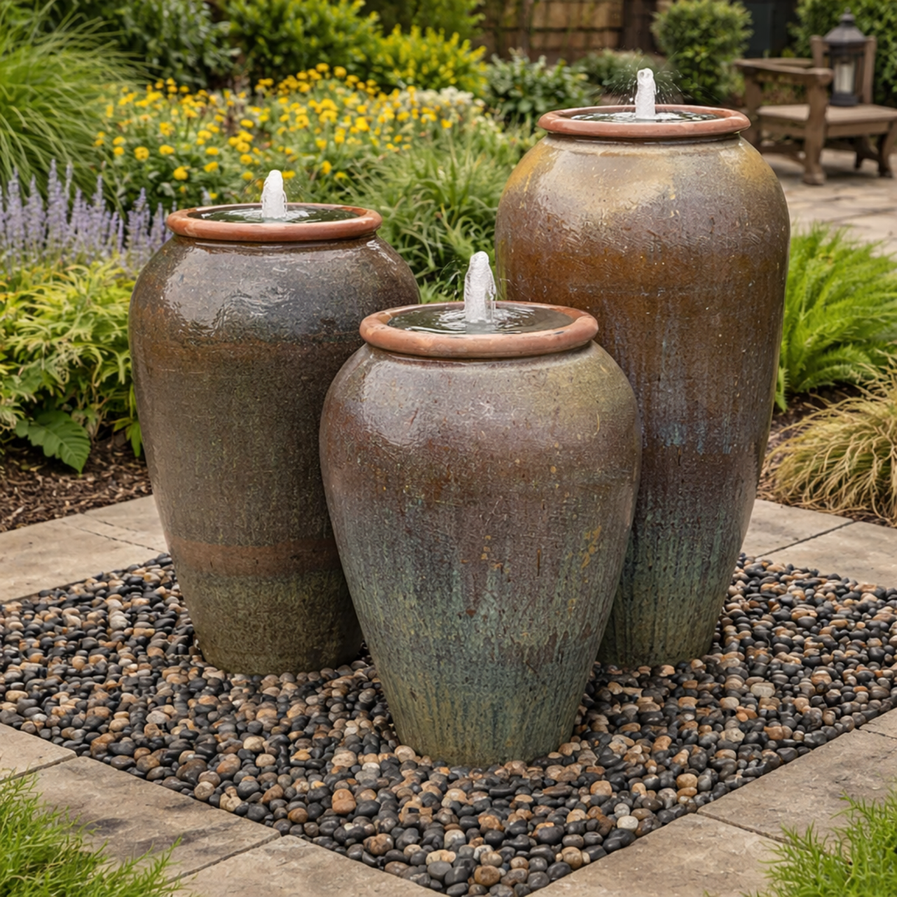 Tuscany Tawny Triple Vase FNT50565 - Complete Fountain Kit