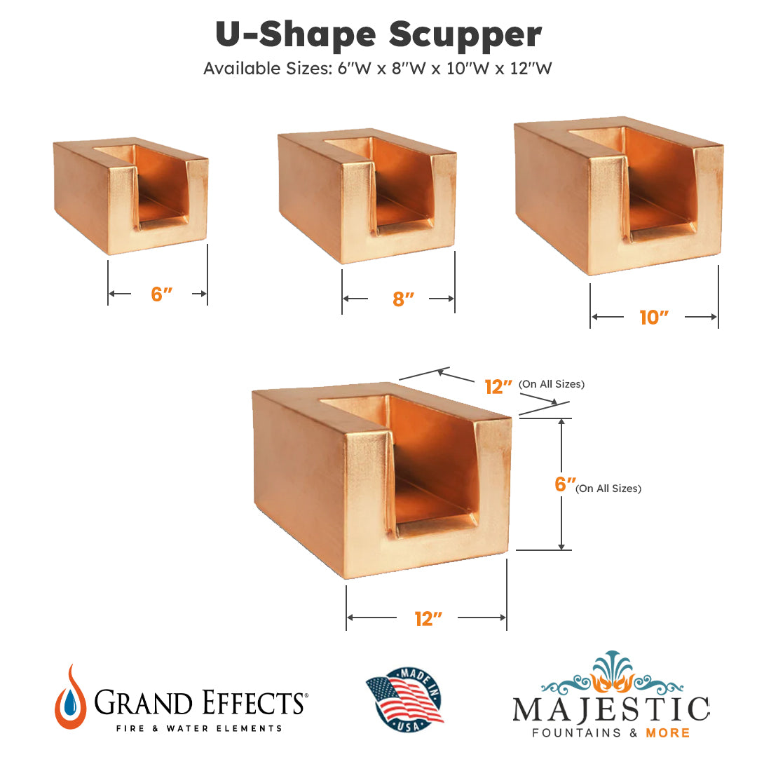 U shaped Scupper by Grand Effects Size - Majestic Fountains and More
