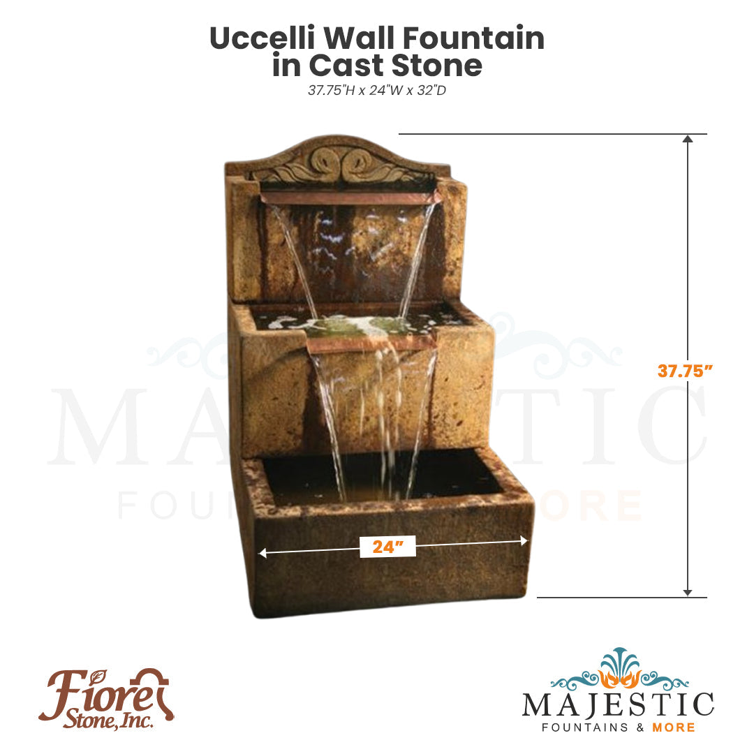 Uccelli Wall Fountain in Cast Stone - Fiore Stone LG148-FTD - Majestic Fountains