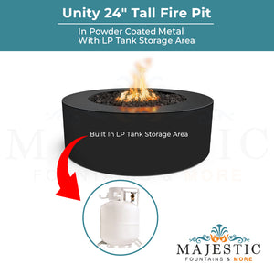 Unity 24 Tall Fire Pit in Powder Coated Metal - Majestic Fountains