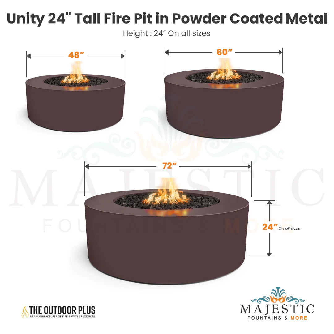 Unity 24 Tall Fire Pit in Powder Coated Metal - Majestic Fountains and More