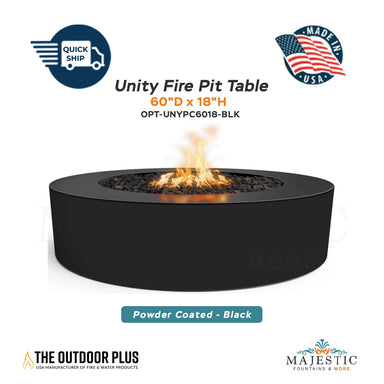 QUICKSHIP Unity 60"D x 18"H Fire Pit Powder Coated Black - Majestic Fountains