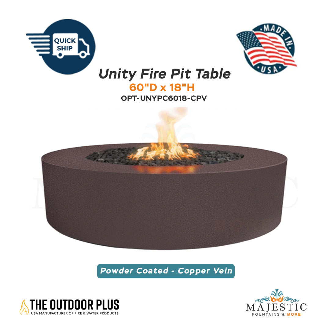 Unity Round 60D x 18H Fire Pit in Powder Coated in Copper Vein - Majestic Fountains