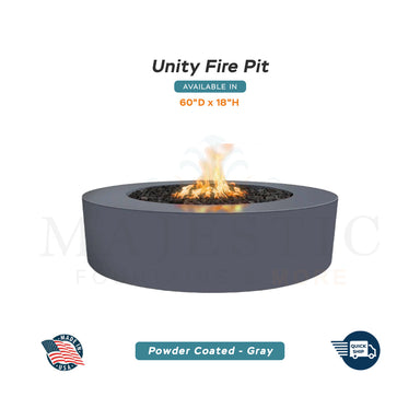 Unity Round 60D x 18H Fire Pit in Powder Coated in Gray - Majestic Fountains and More