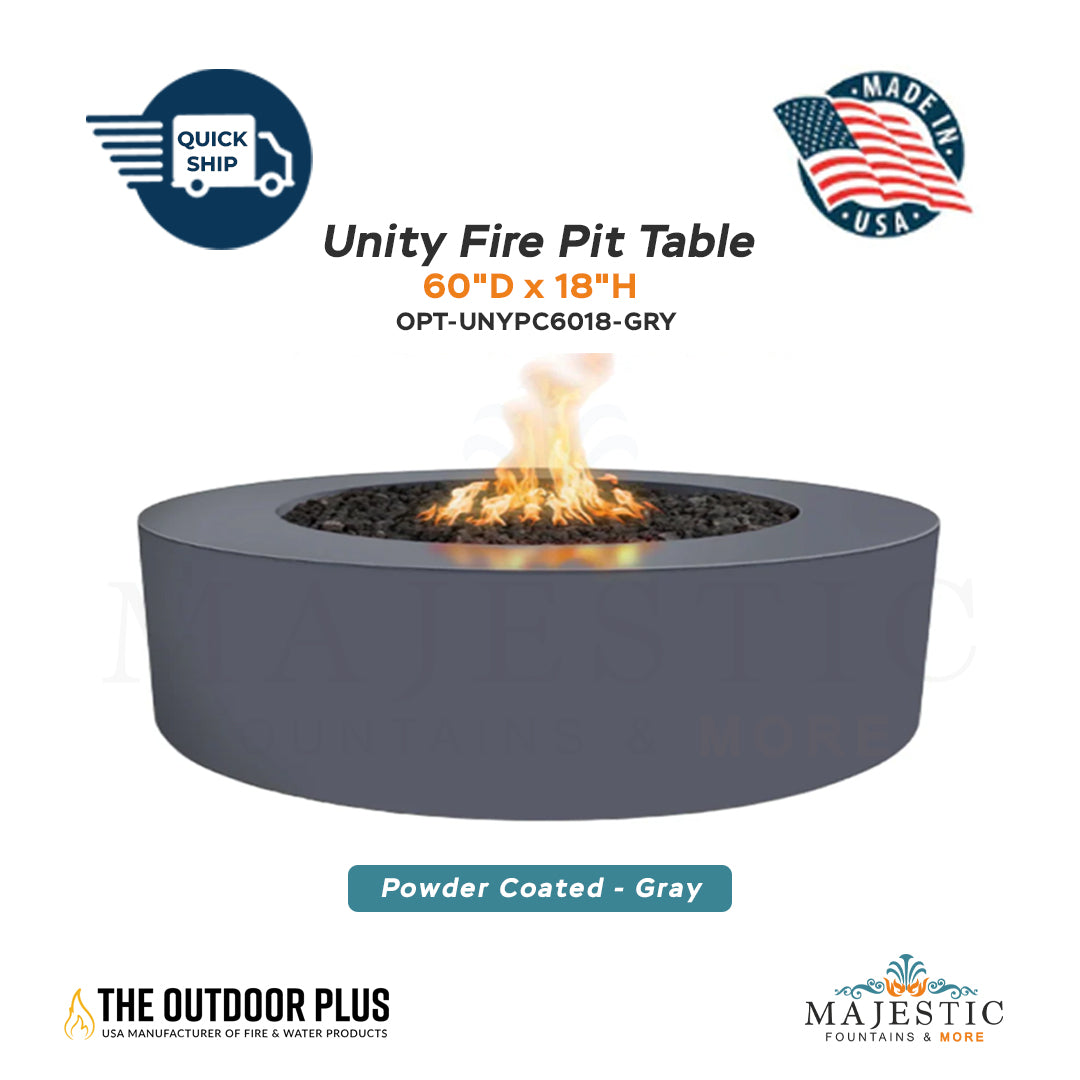 QUICKSHIP Unity 60"D x 18"H Fire Pit Powder Coated Gray  + Free Cover - Majestic Fountains