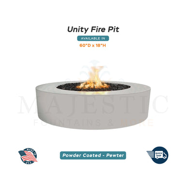 Unity Round 60D x 18H Fire Pit in Powder Coated in Pewter - Majestic Fountains and More
