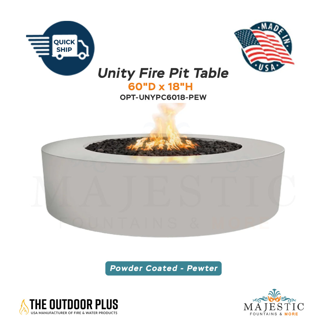 Unity Round 60D x 18H Fire Pit in Powder Coated in Pewter - Majestic Fountains and More