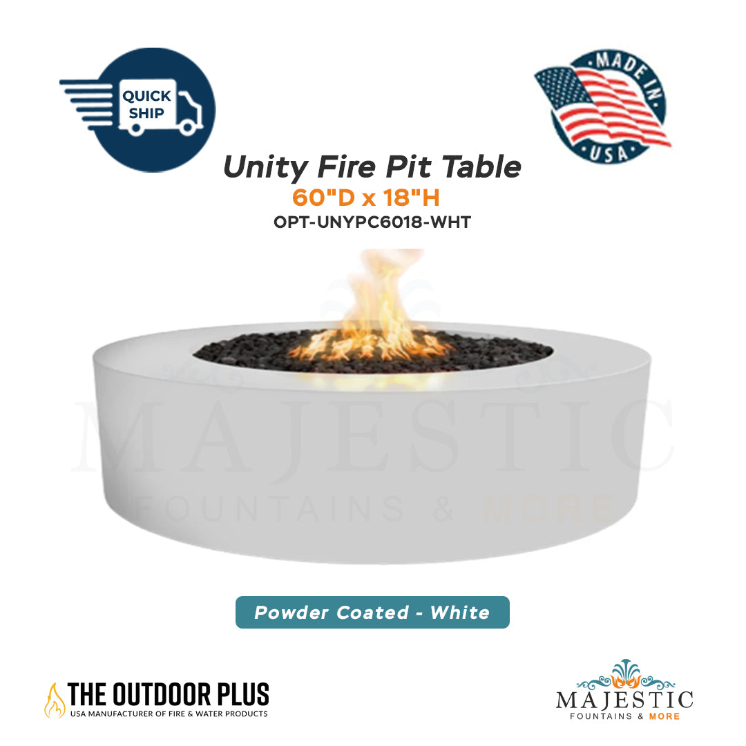 Unity Round 60D x 18H Fire Pit in Powder Coated in White - Majestic Fountains and More
