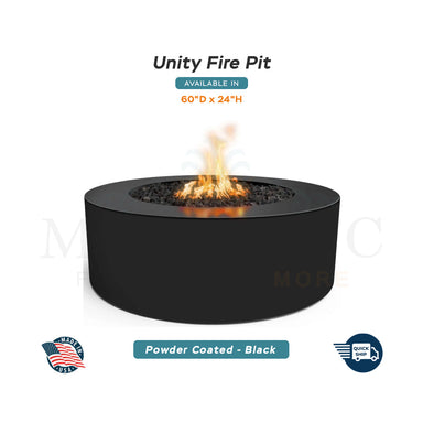 Unity Round 60D x 24H Fire Pit in Powder Coated in Black - Majestic Fountains and More