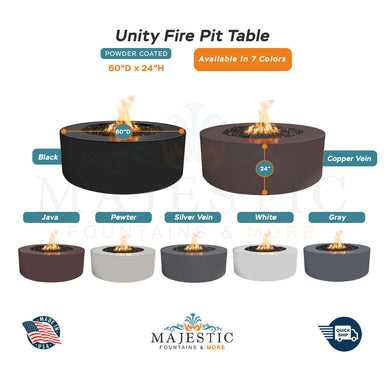 Unity Round 60D x 24H Fire Pit in Powder Coated Metal - Majestic Fountains and More