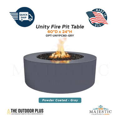 Unity Round 60D x 24H Fire Pit in Powder Coated in Gray - Majestic Fountains