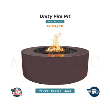 Unity Round 60D x 24H Fire Pit in Powder Coated in Java - Majestic Fountains and More