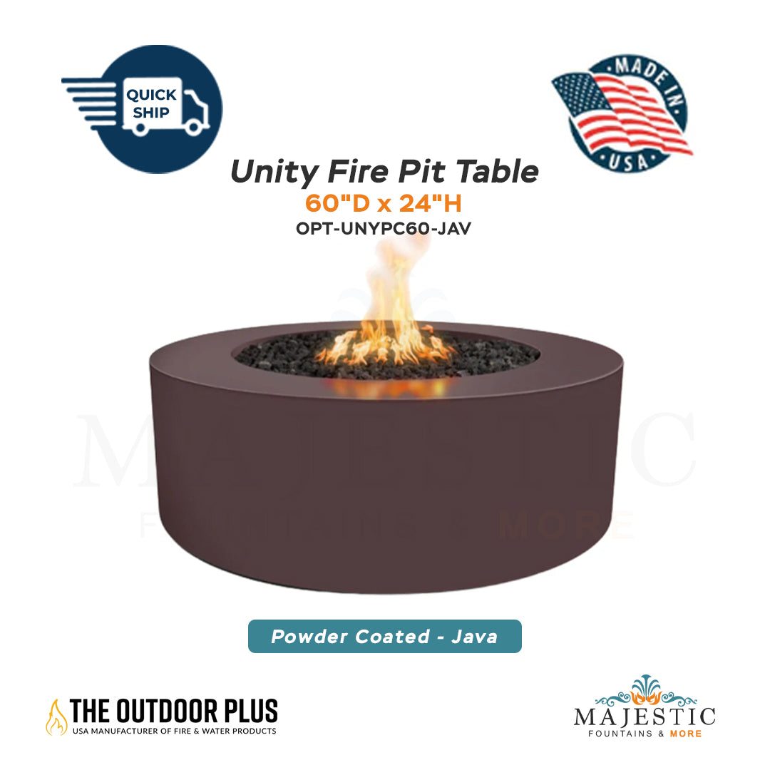 Unity Round 60D x 24H Fire Pit in Powder Coated in Java - Majestic Fountains