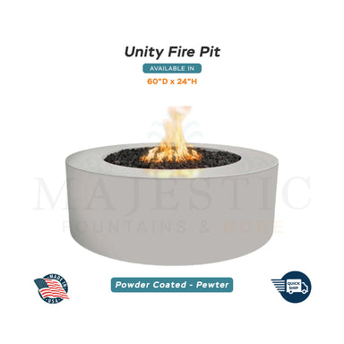 Unity Round 60D x 24H Fire Pit in Powder Coated in Pewter - Majestic Fountains and More