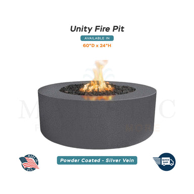 Unity Round 60D x 24H Fire Pit in Powder Coated in Silver Vein - Majestic Fountains and More