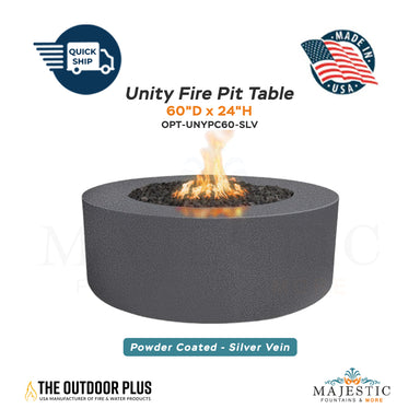 Unity Round 60D x 24H Fire Pit in Powder Coated in Silver Vein - Majestic Fountains