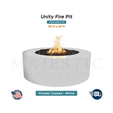 Unity Round 60D x 24H Fire Pit in Powder Coated in White - Majestic Fountains and More