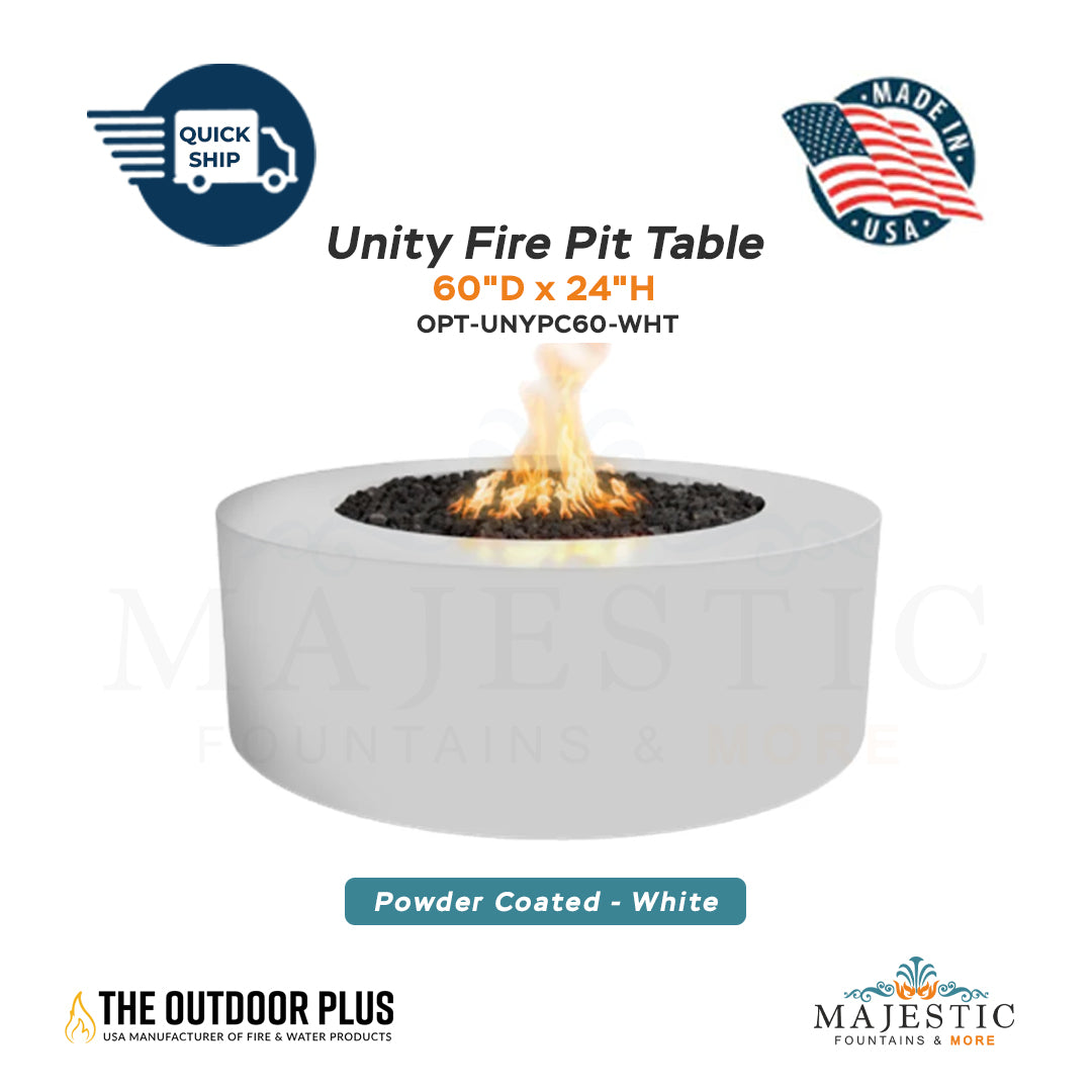 Unity Round 60D x 24H Fire Pit in Powder Coated in White - Majestic Fountains