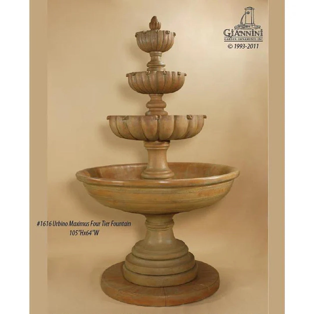Urbino MAXIMUS Four Tier Fountain in Concrete - Outdoor Courtyard Fountain - 1616 - Majestic Fountains and More
