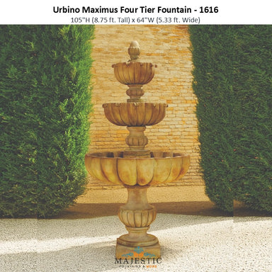 Urbino MAXIMUS Four Tier Fountain in Concrete - Outdoor Courtyard Fountain - 1616 - Majestic Fountains and More