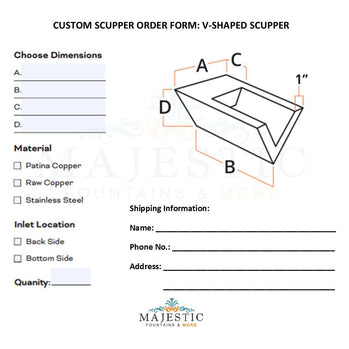 V-Shaped Scupper - Custom Scupper Form - Majestic Fountains and More
