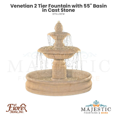 Venetian 2 Tier Fountain with 55 Basin in Cast Stone by Fiore Stone 2087-FB - Majestic Fountains