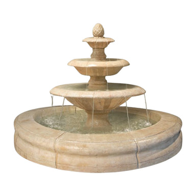 Venetian 3 Tier Fountain with Fiore Basin in Cast Stone - Majestic Fountains